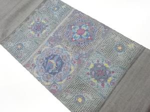 リサイクル　手織り紬汕頭相良刺繍華紋に花鳥模様袋帯